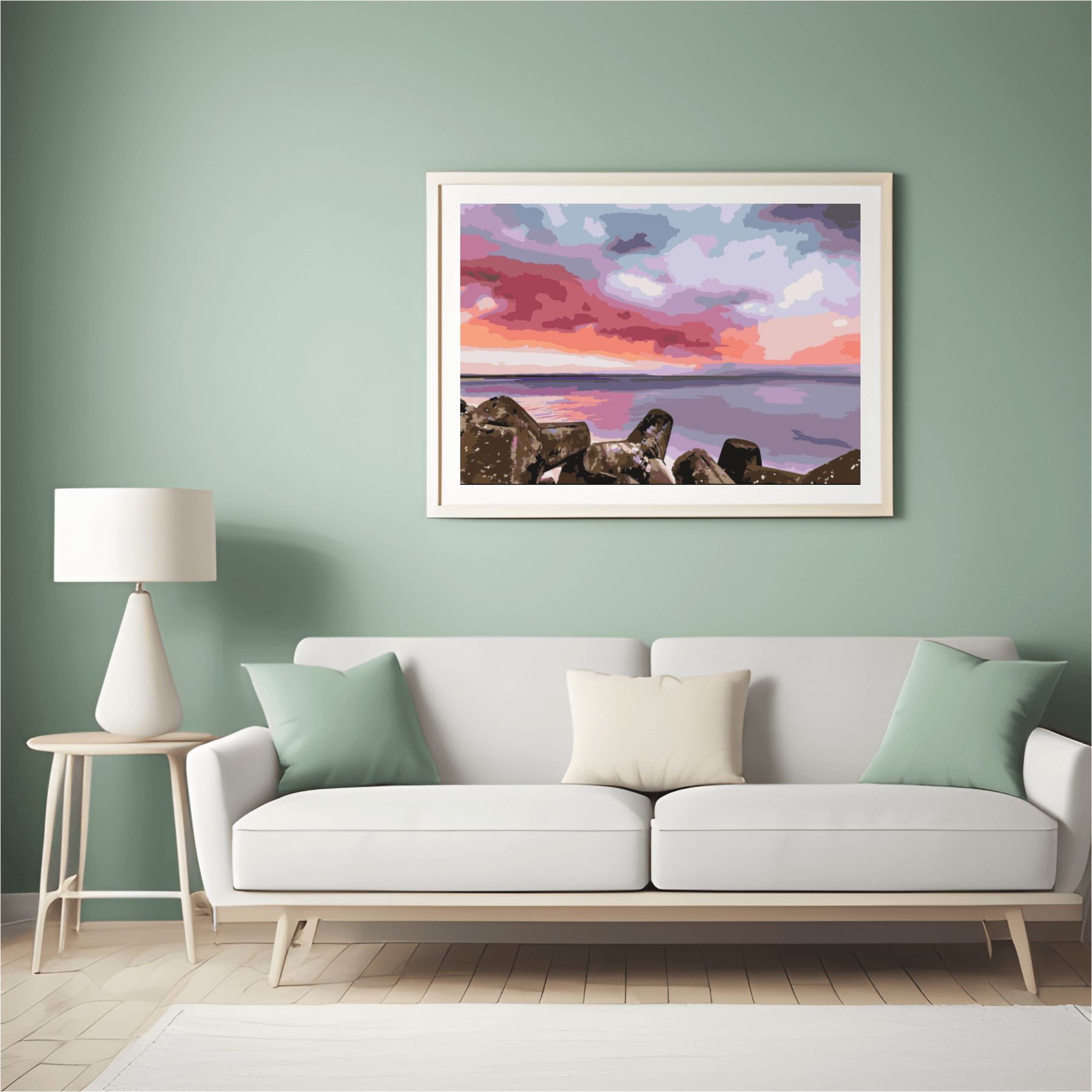 Diamantmalerei - Roter Sonnenuntergang über dem Meer - SEOS Shop ®