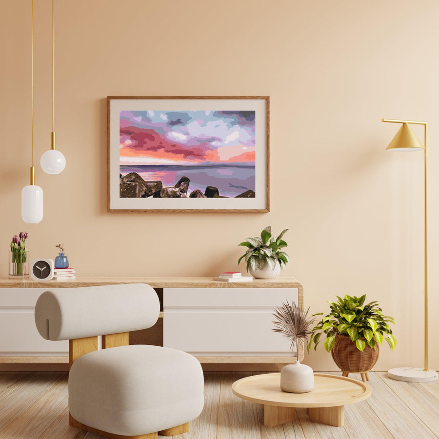 Diamantmalerei - Roter Sonnenuntergang über dem Meer - SEOS Shop ®