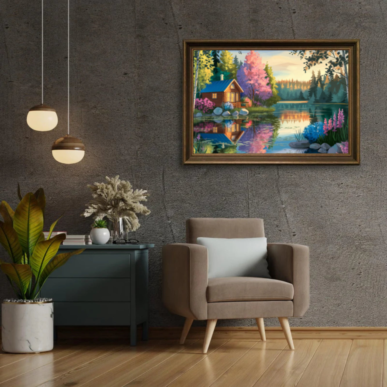 Diamantmalerei - Ruhige Hütte am See