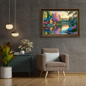 Diamantmalerei - Ruhige Hütte am See