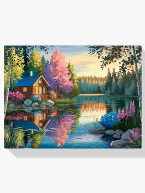 Diamantmalerei - Ruhige Hütte am See