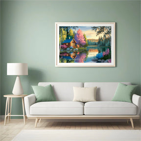 Diamantmalerei - Ruhige Hütte am See