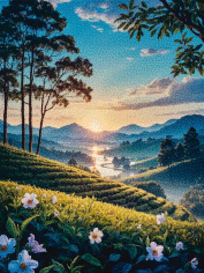 Diamantmalerei – Dämmerung über den Teehügeln