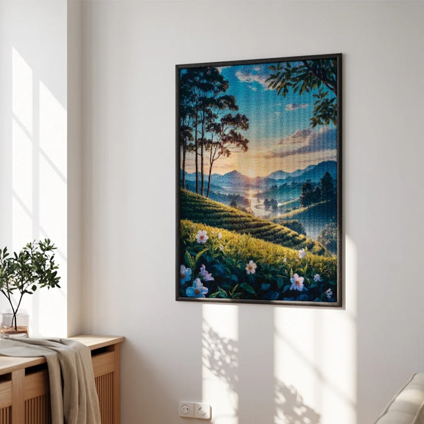 Diamantmalerei – Dämmerung über den Teehügeln