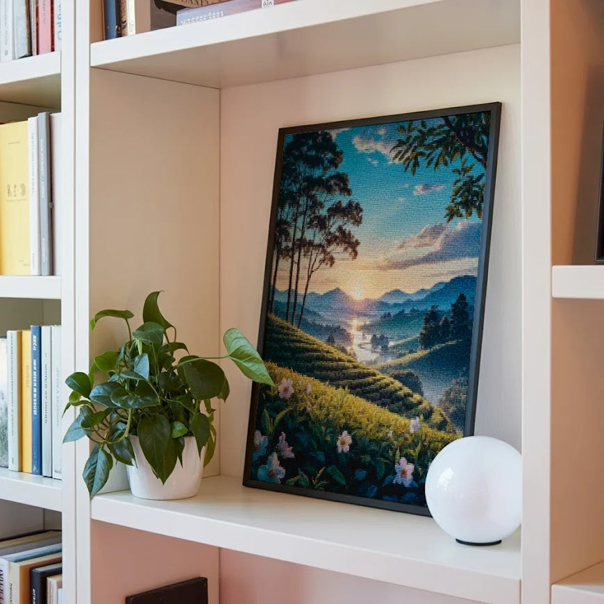 Diamantmalerei – Dämmerung über den Teehügeln