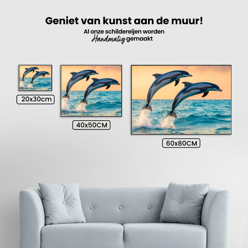 Diamantmalerei – Anmutiges Delfinduo springt aus dem Meer V1
