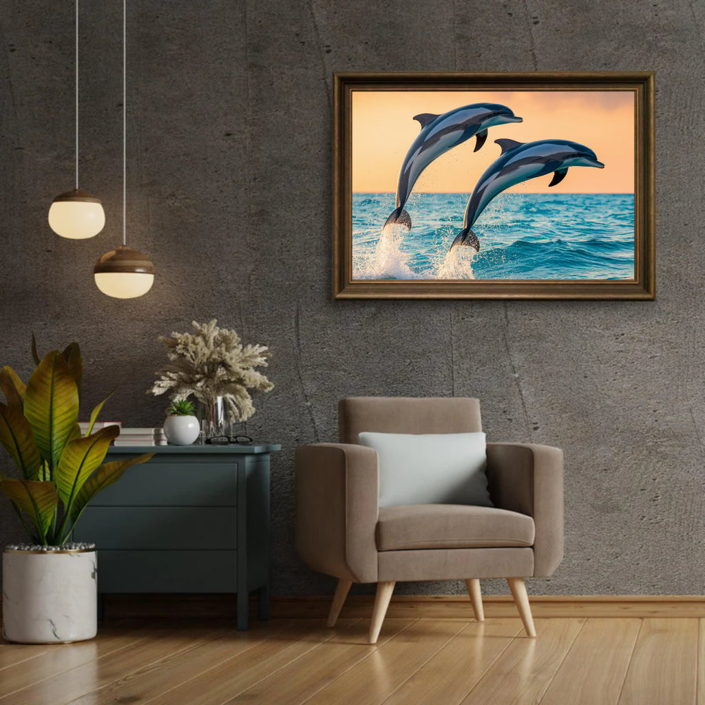 Diamantmalerei – Anmutiges Delfinduo springt aus dem Meer V1