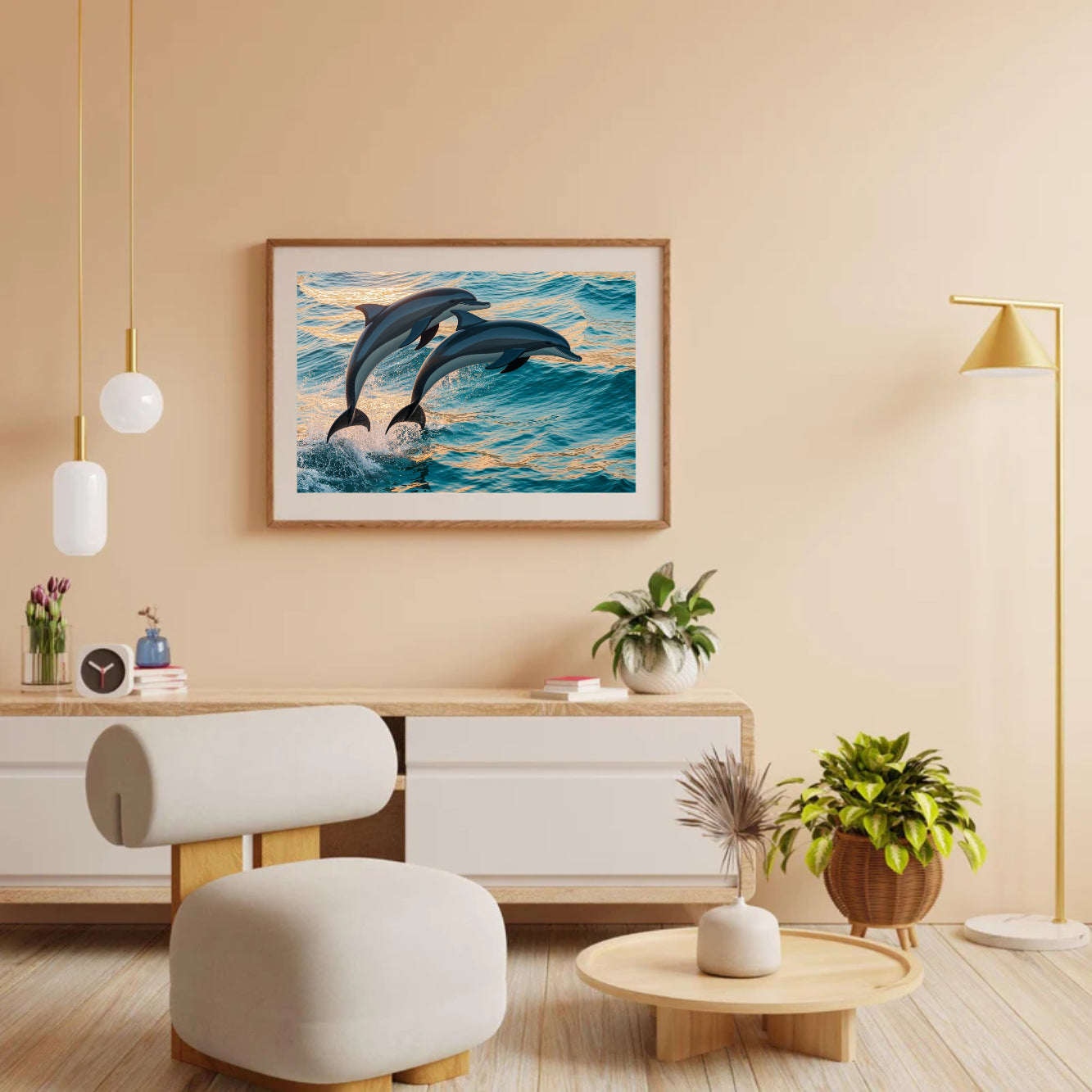 Diamantmalerei – Anmutiges Delfinduo springt aus dem Meer V2