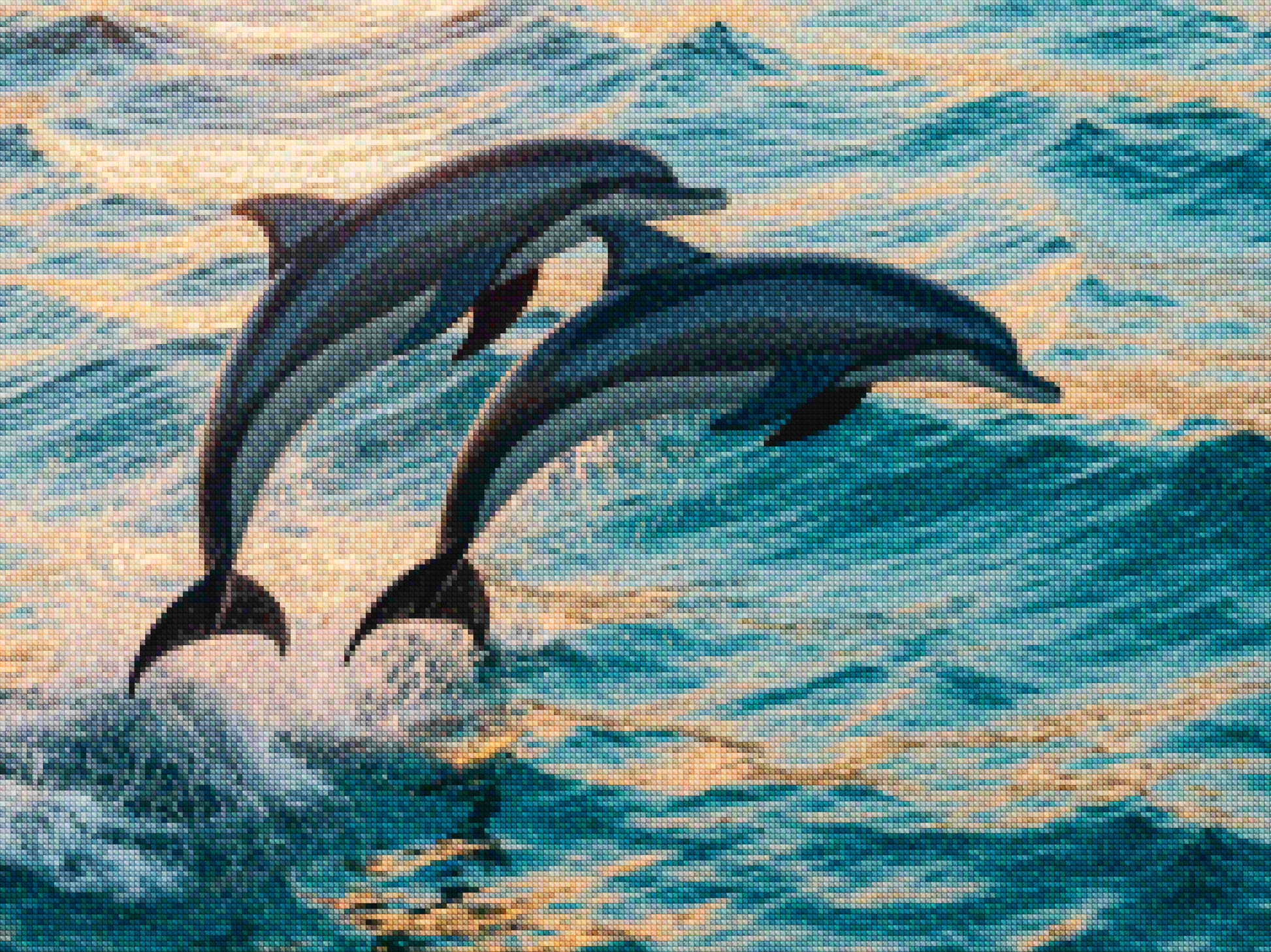 Diamantmalerei – Anmutiges Delfinduo springt aus dem Meer V2