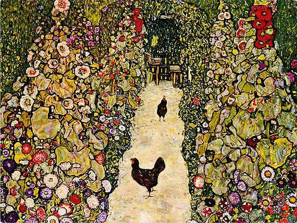 Diamantmalerei - Gartenweg mit Hühnern