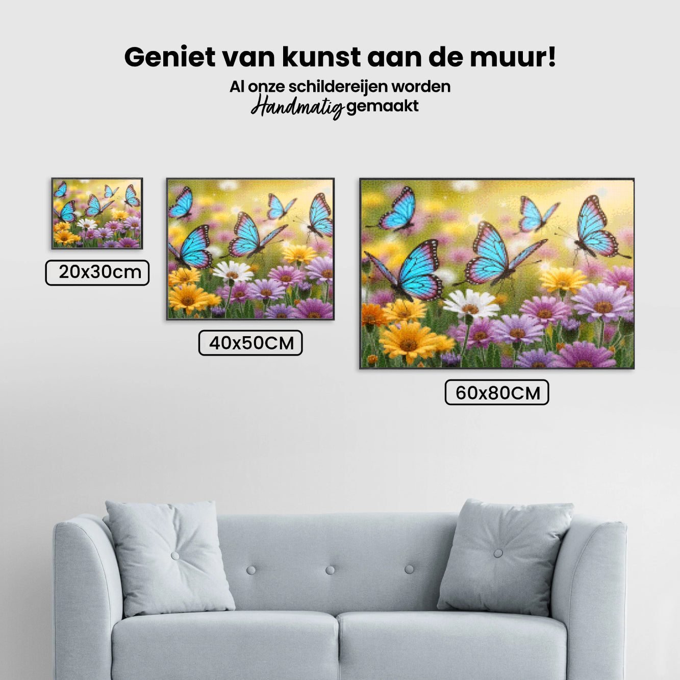 Diamantmalerei – Schmetterlinge mit Glitzerflügeln auf Blumen