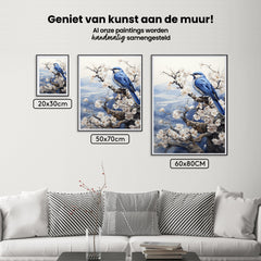 Diamantmalerei – Vogel in Delfter Blau in einer Winterlandschaft