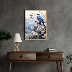 Diamantmalerei – Vogel in Delfter Blau in einer Winterlandschaft