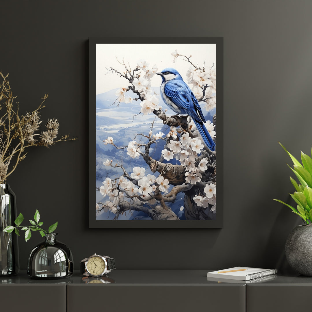 Diamantmalerei – Vogel in Delfter Blau in einer Winterlandschaft