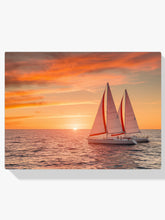 Diamantmalerei - Feuriger Sonnenuntergang über dem Meer mit Segelbooten
