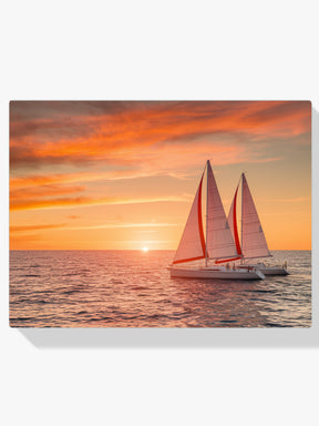 Diamantmalerei - Feuriger Sonnenuntergang über dem Meer mit Segelbooten