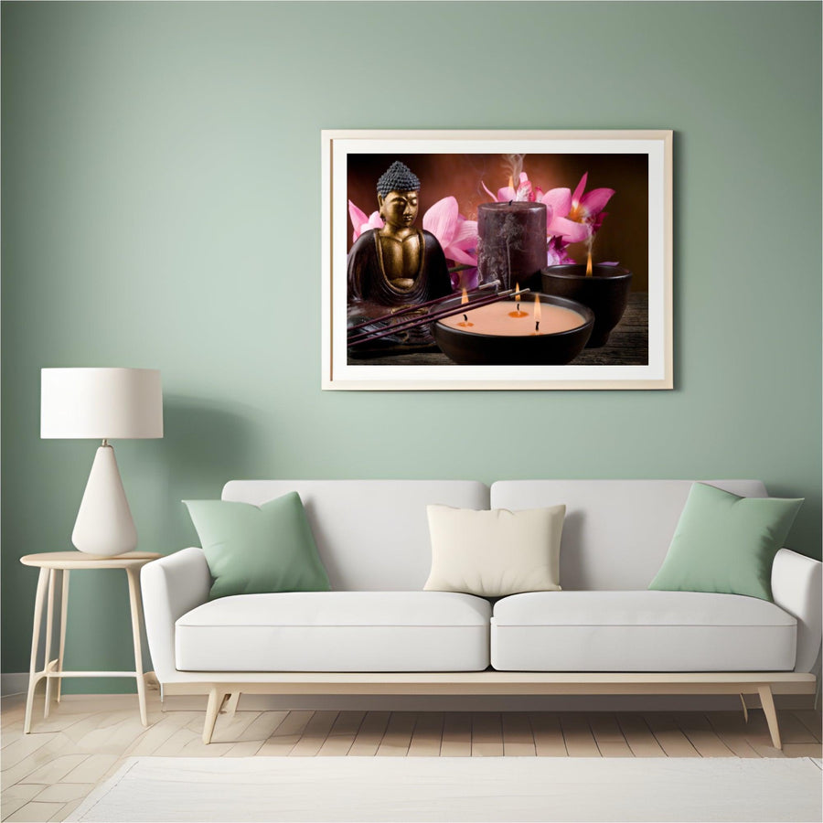 Diamond Painting Buddha mit Kerzen und Blumen – SEOS Shop ®
