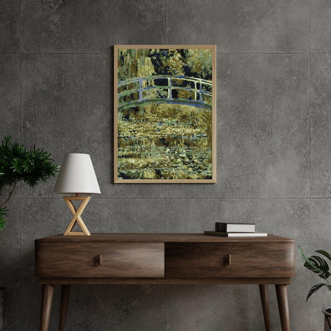 Diamond Painting Brücke über einen Teich mit Seerosen - SEOS Shop ®