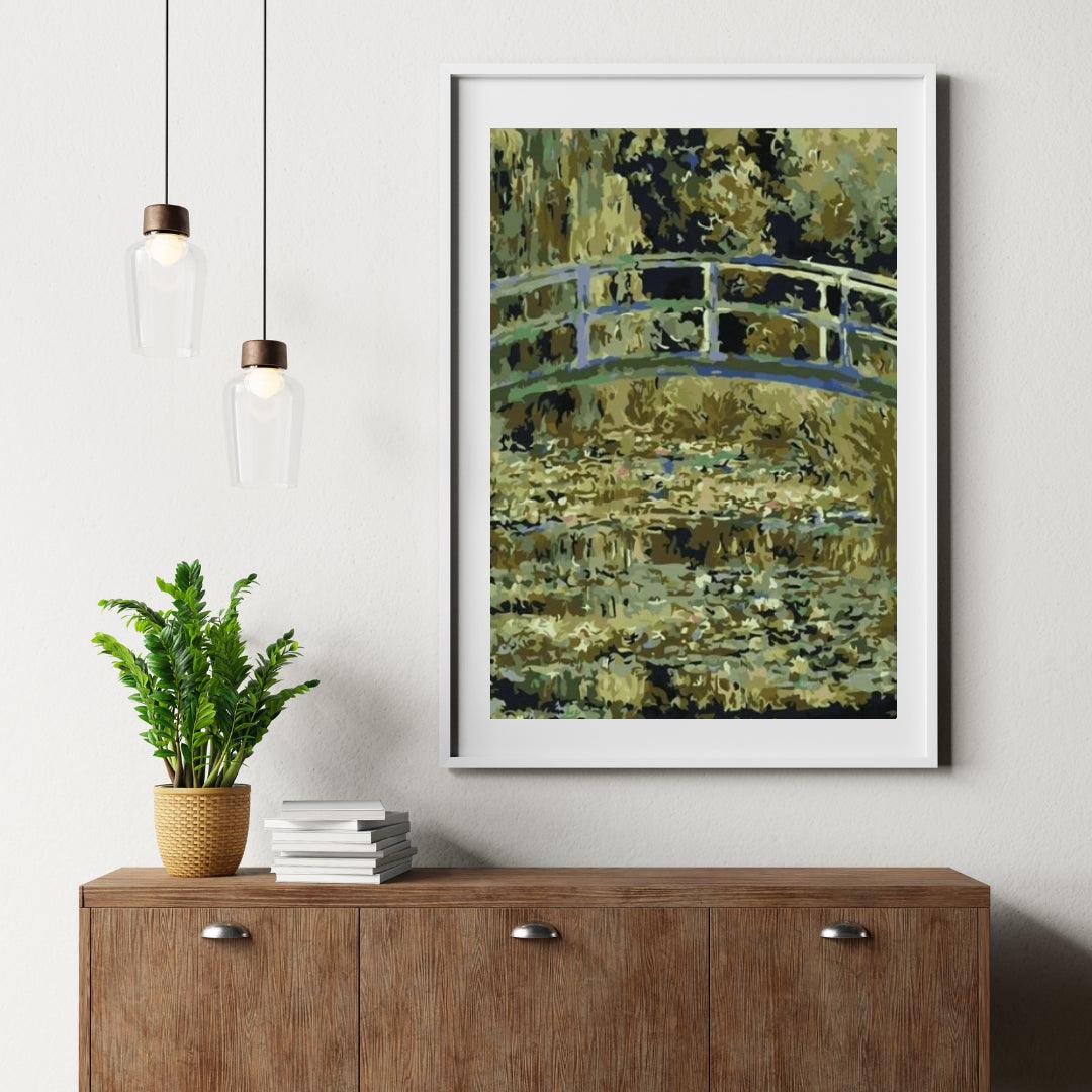 Diamond Painting Brücke über einen Teich mit Seerosen - SEOS Shop ®