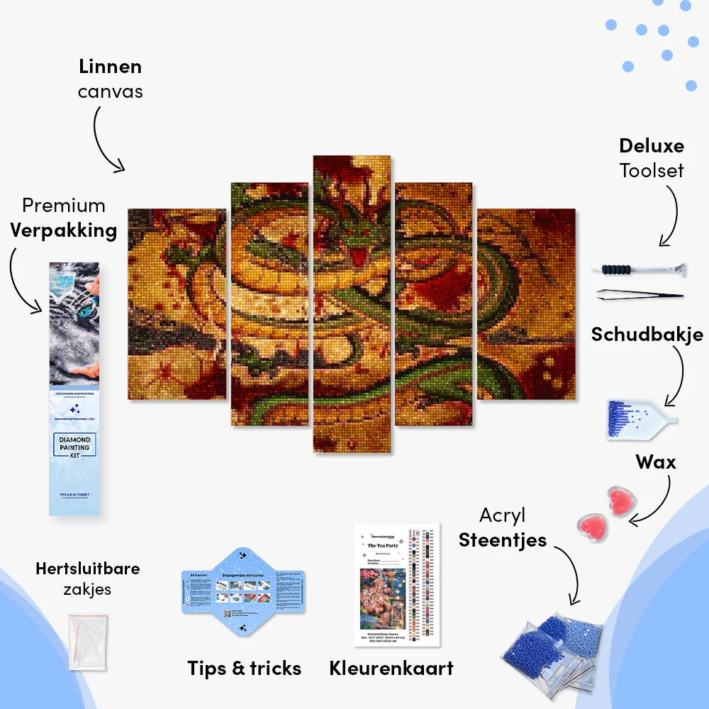 Diamantmalerei Chinesischer Grüner Drache, 5-teilig - SEOS Shop ®