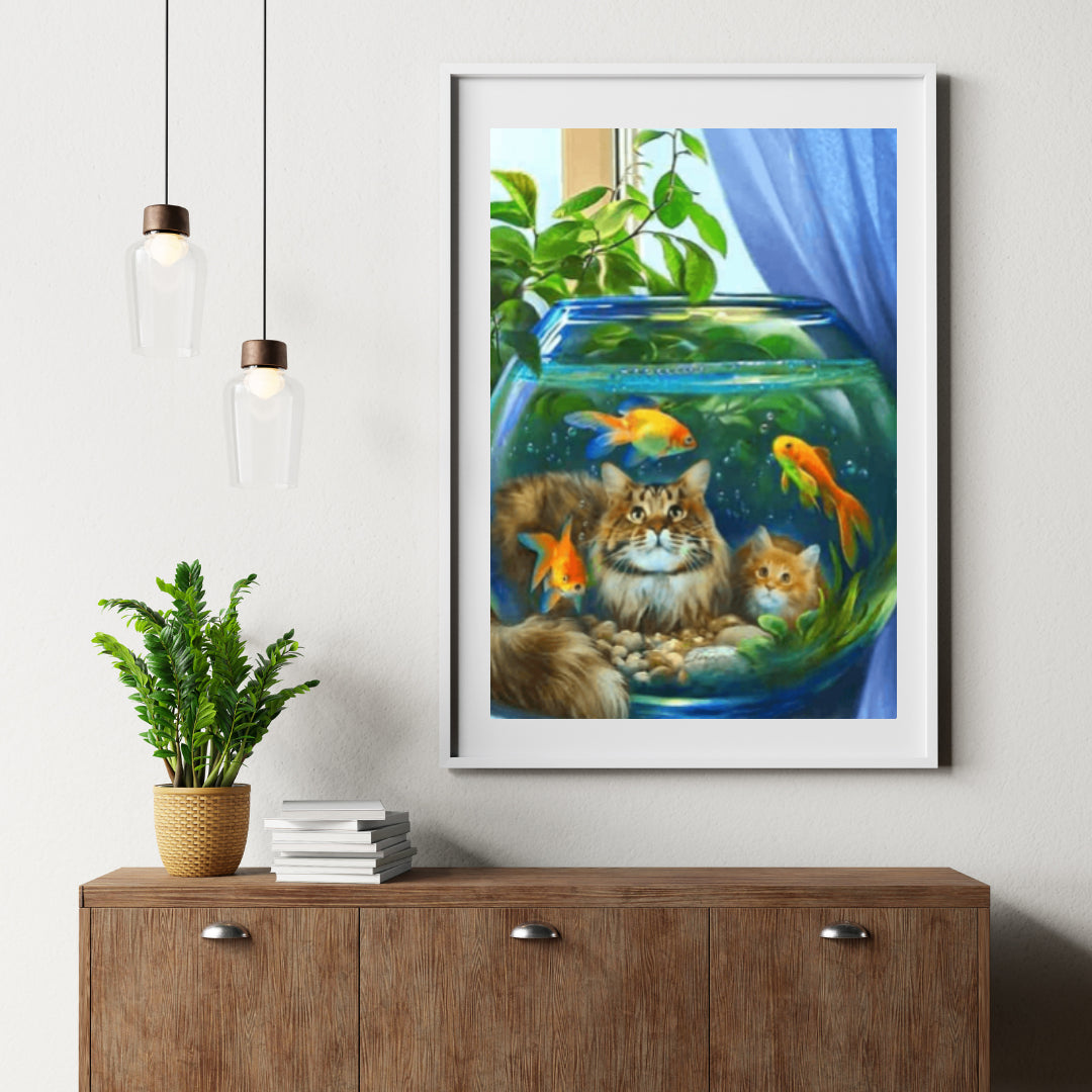 Diamantmalerei Katze mit Fisch - SEOS Shop ®