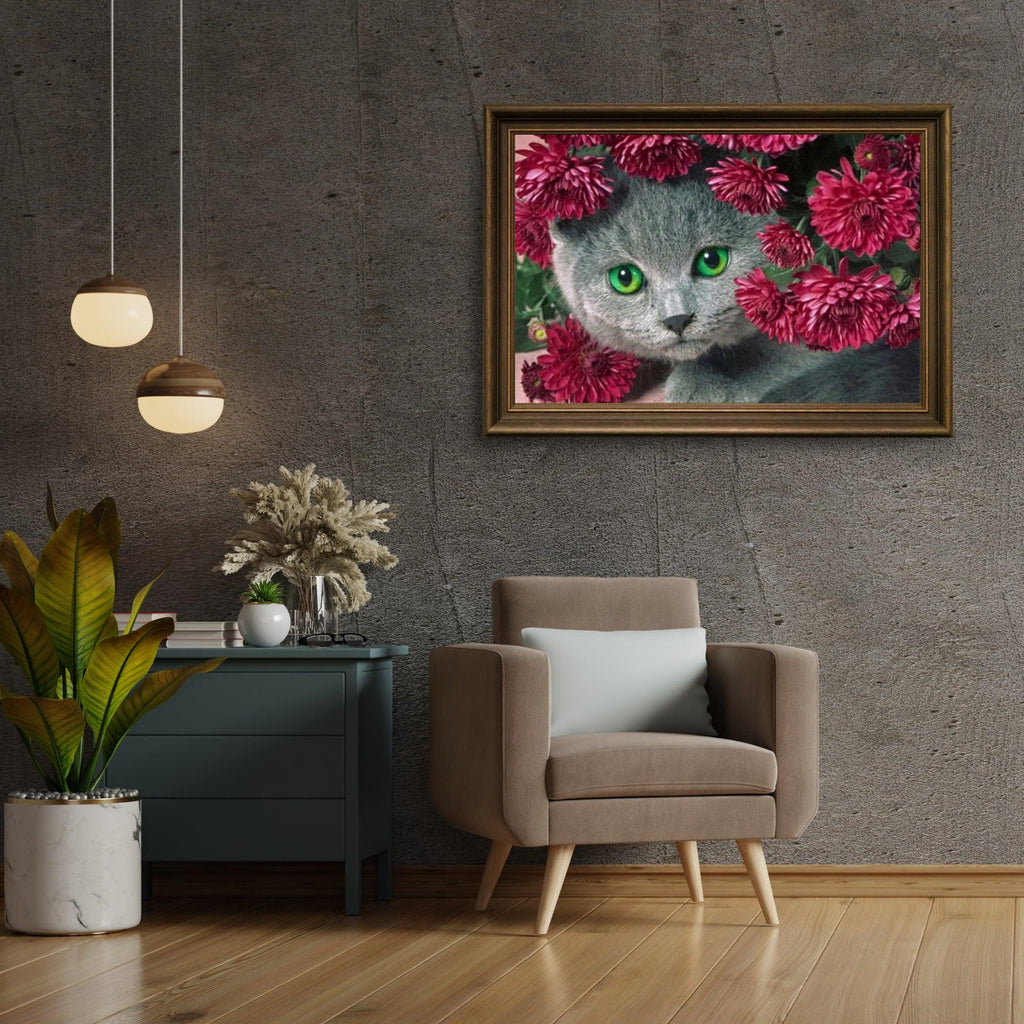 Diamantmalerei Katze mit Blumen - SEOS Shop ®