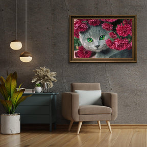 Diamantmalerei Katze mit Blumen - SEOS Shop ®