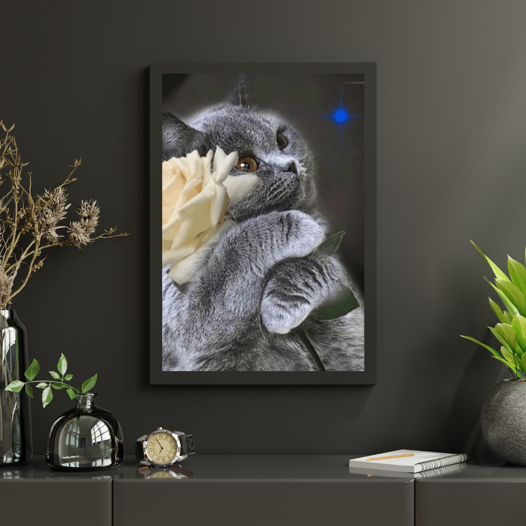 Diamond Painting Katze mit weißer Rose - SEOS Shop ®