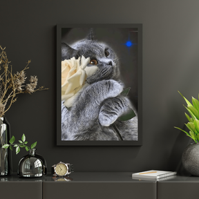 Diamond Painting Katze mit weißer Rose - SEOS Shop ®