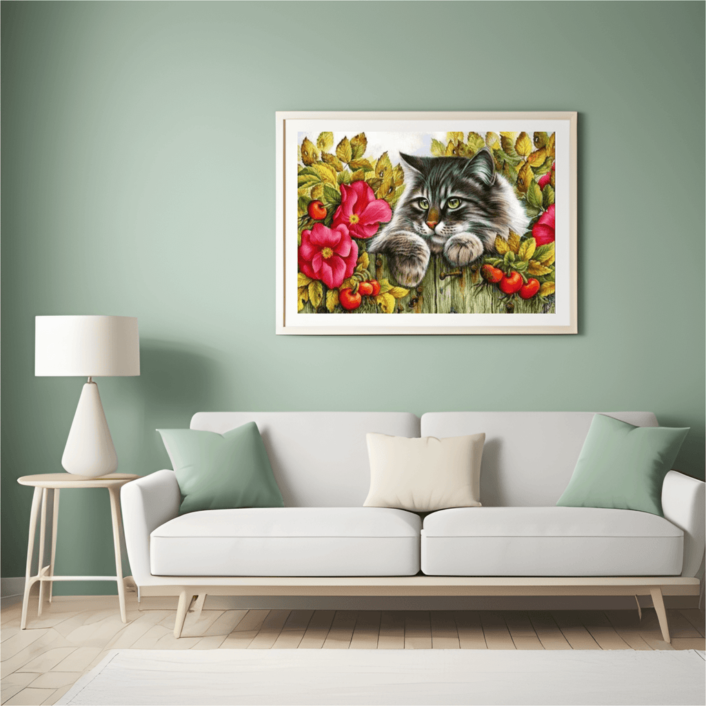 Diamantmalerei Katze auf dem Zaun - SEOS Shop ®