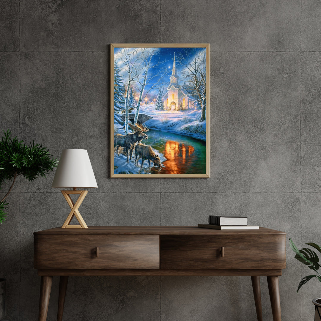Diamond Painting Weihnachtskirche und Hirsch - SEOS Shop ®