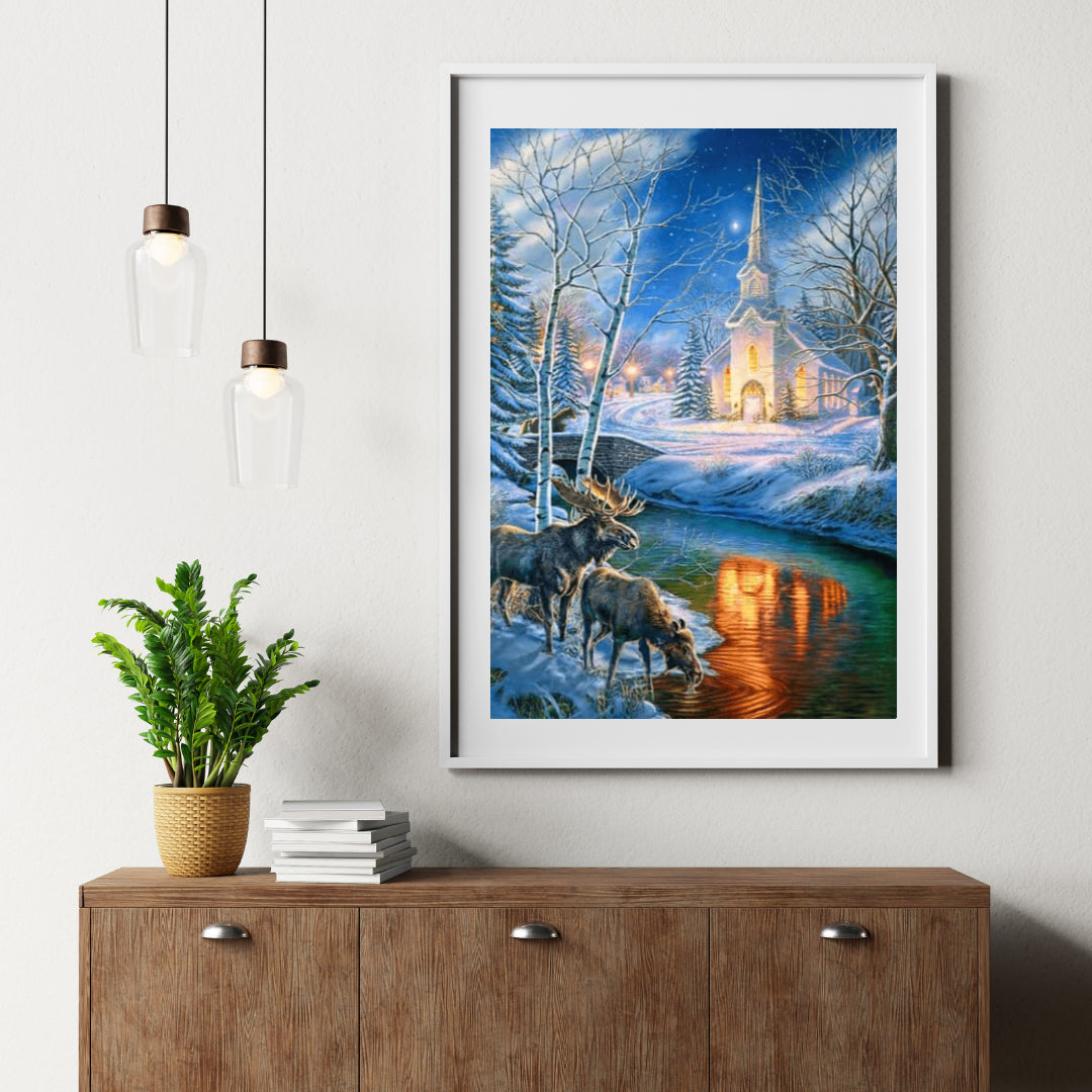 Diamond Painting Weihnachtskirche und Hirsch - SEOS Shop ®