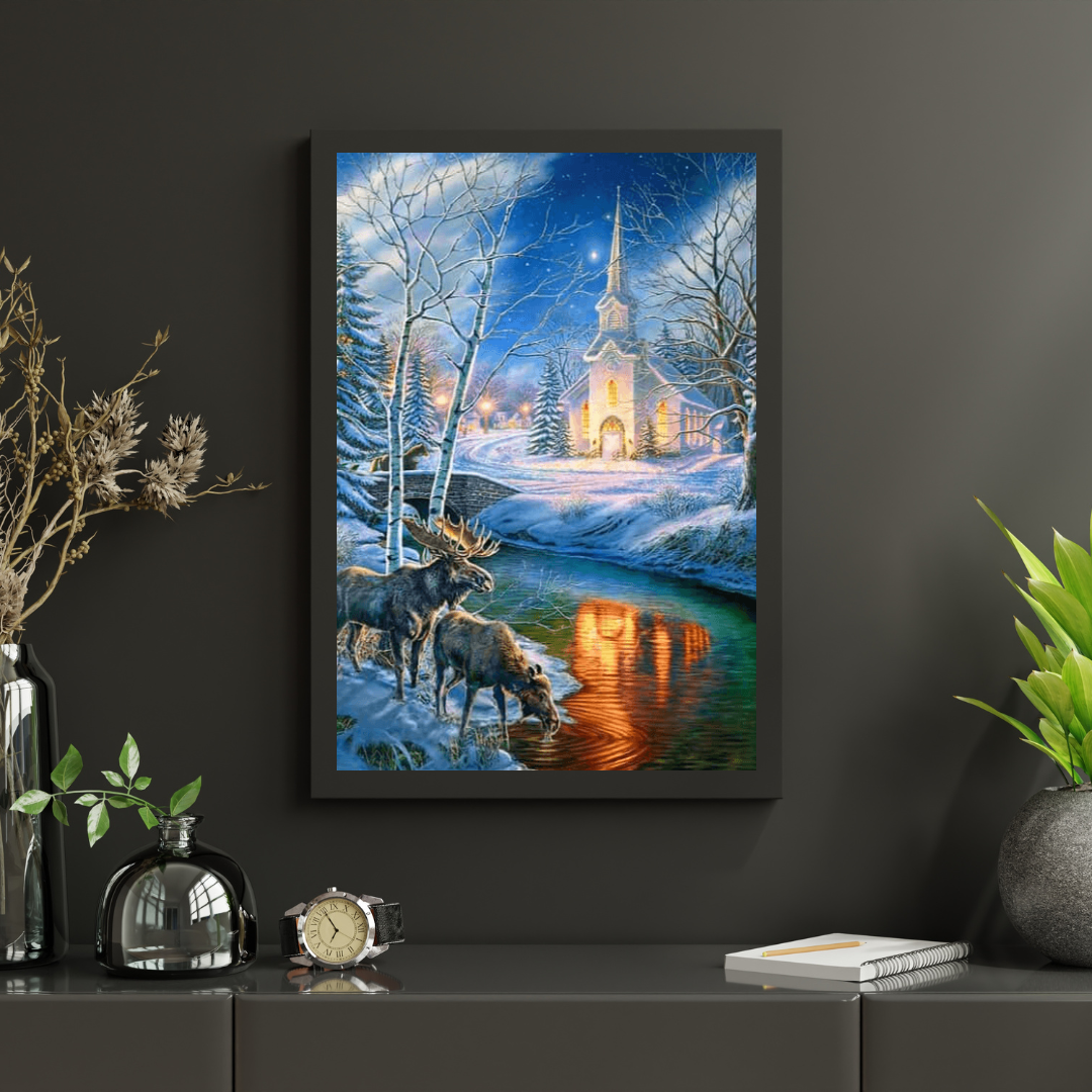 Diamond Painting Weihnachtskirche und Hirsch - SEOS Shop ®