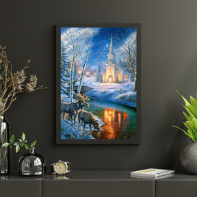 Diamond Painting Weihnachtskirche und Hirsch - SEOS Shop ®