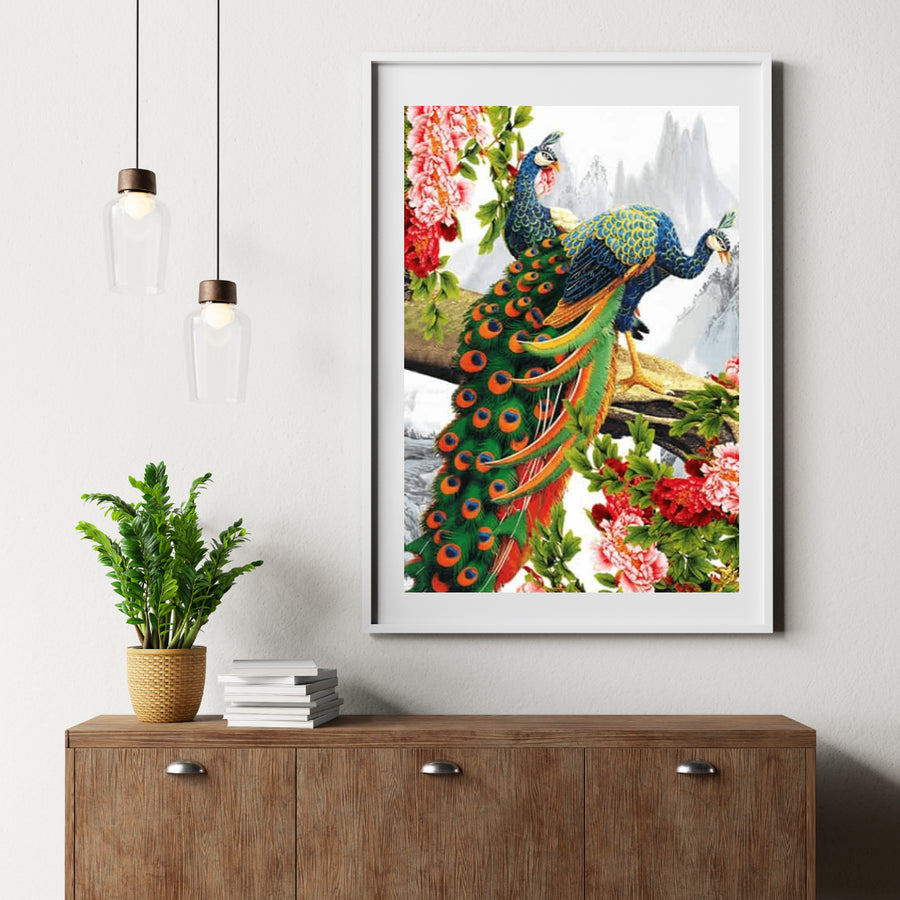 Diamantmalerei Schöner Pfau mit Blume - SEOS Shop ®