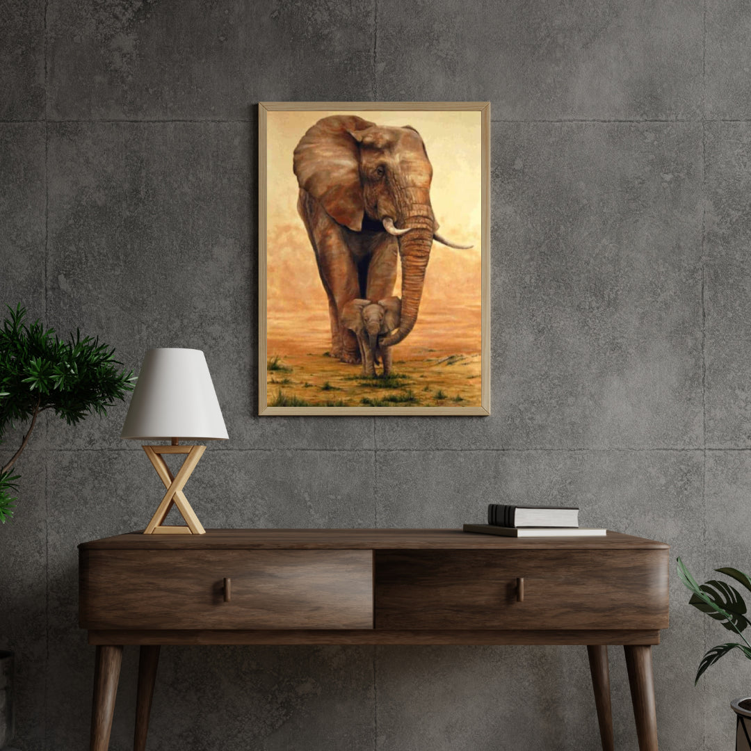 Diamantmalerei Elefant mit Kalb in der Savanne - SEOS Shop ®