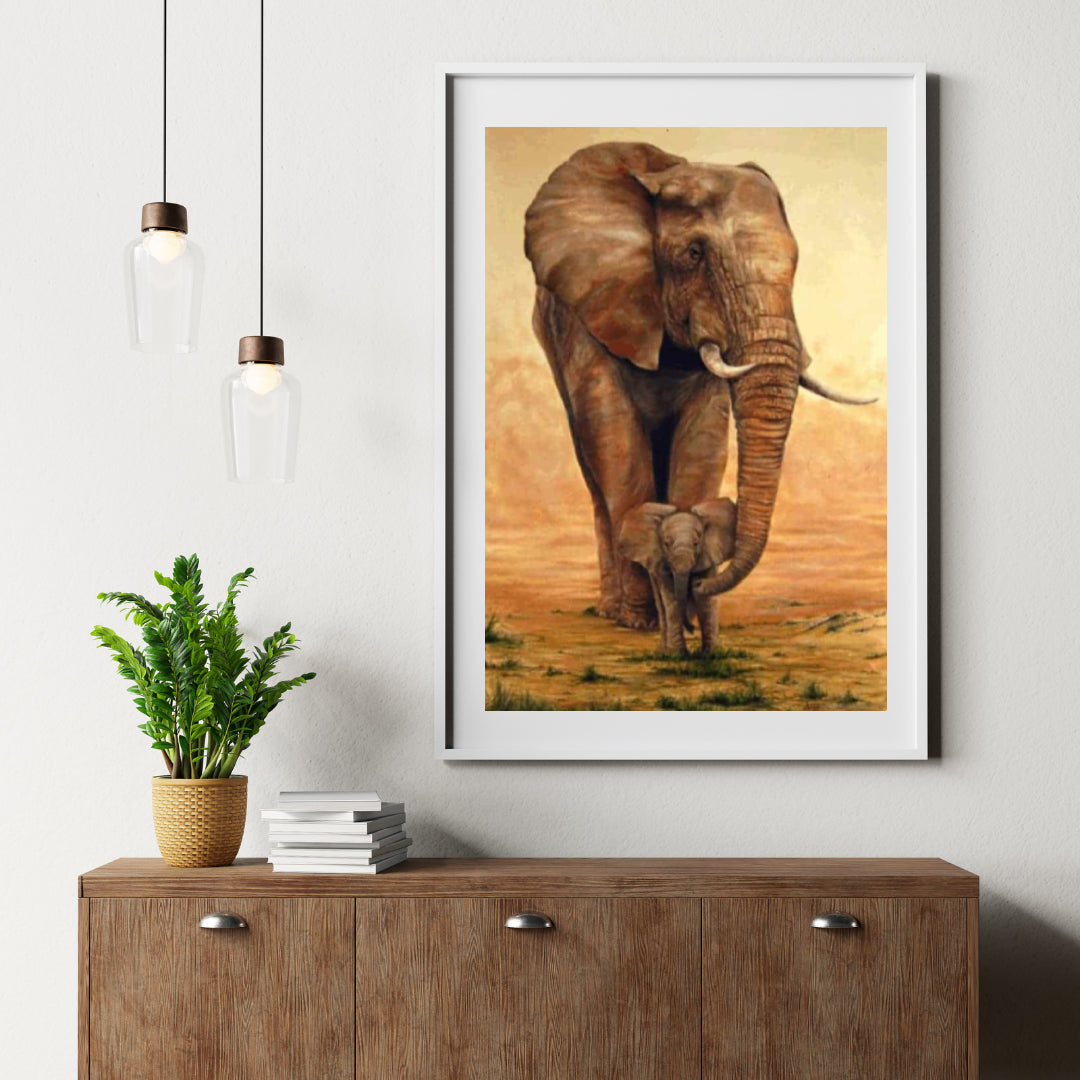 Diamantmalerei Elefant mit Kalb in der Savanne - SEOS Shop ®