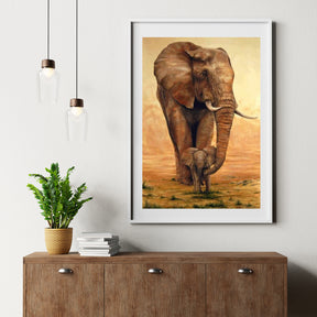Diamantmalerei Elefant mit Kalb in der Savanne - SEOS Shop ®