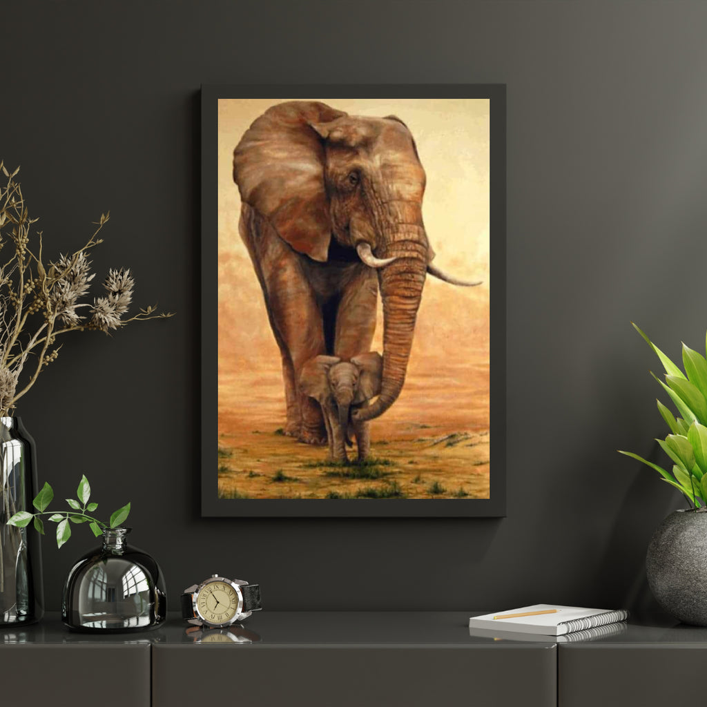 Diamantmalerei Elefant mit Kalb in der Savanne - SEOS Shop ®