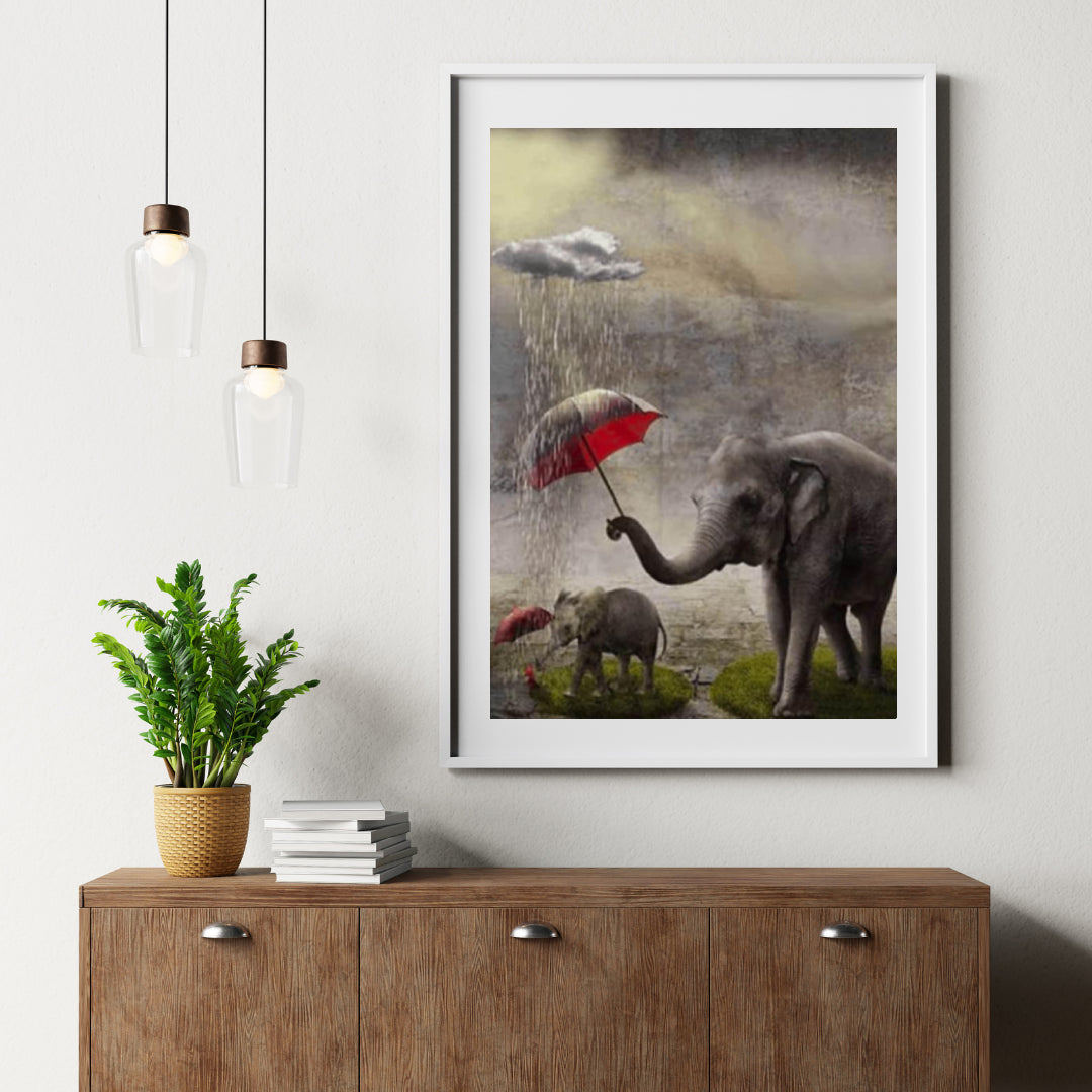 Diamantmalerei Elefant mit rotem Regenschirm - SEOS Shop ®