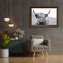 Diamond Painting Scottish Highlander - Porträt eines schottischen Hochlandrinds in Schwarzweiß - SEOS Shop ®