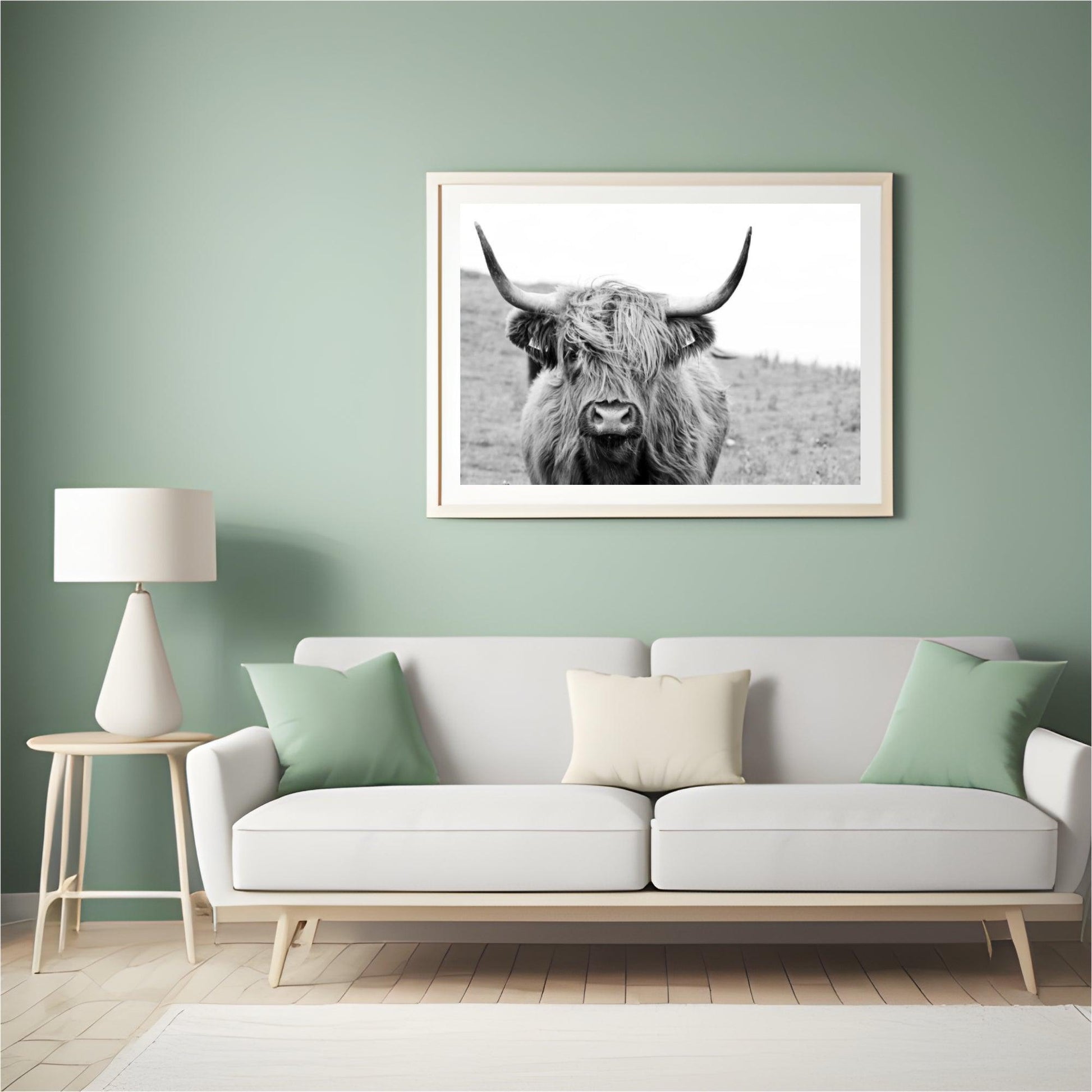 Diamond Painting Scottish Highlander - Porträt eines schottischen Hochlandrinds in Schwarzweiß - SEOS Shop ®