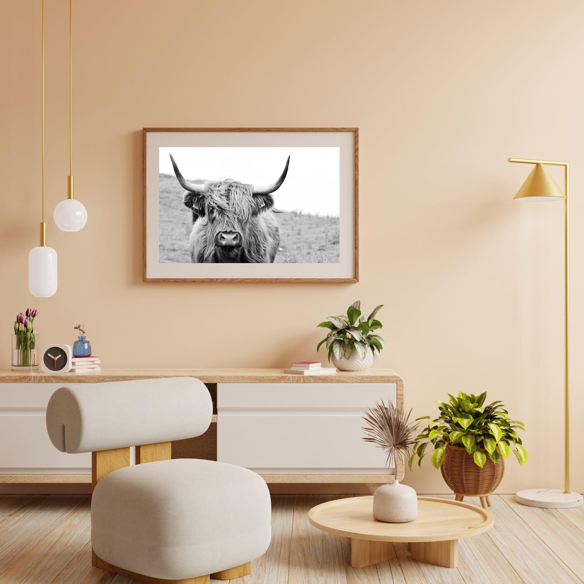 Diamond Painting Scottish Highlander - Porträt eines schottischen Hochlandrinds in Schwarzweiß - SEOS Shop ®