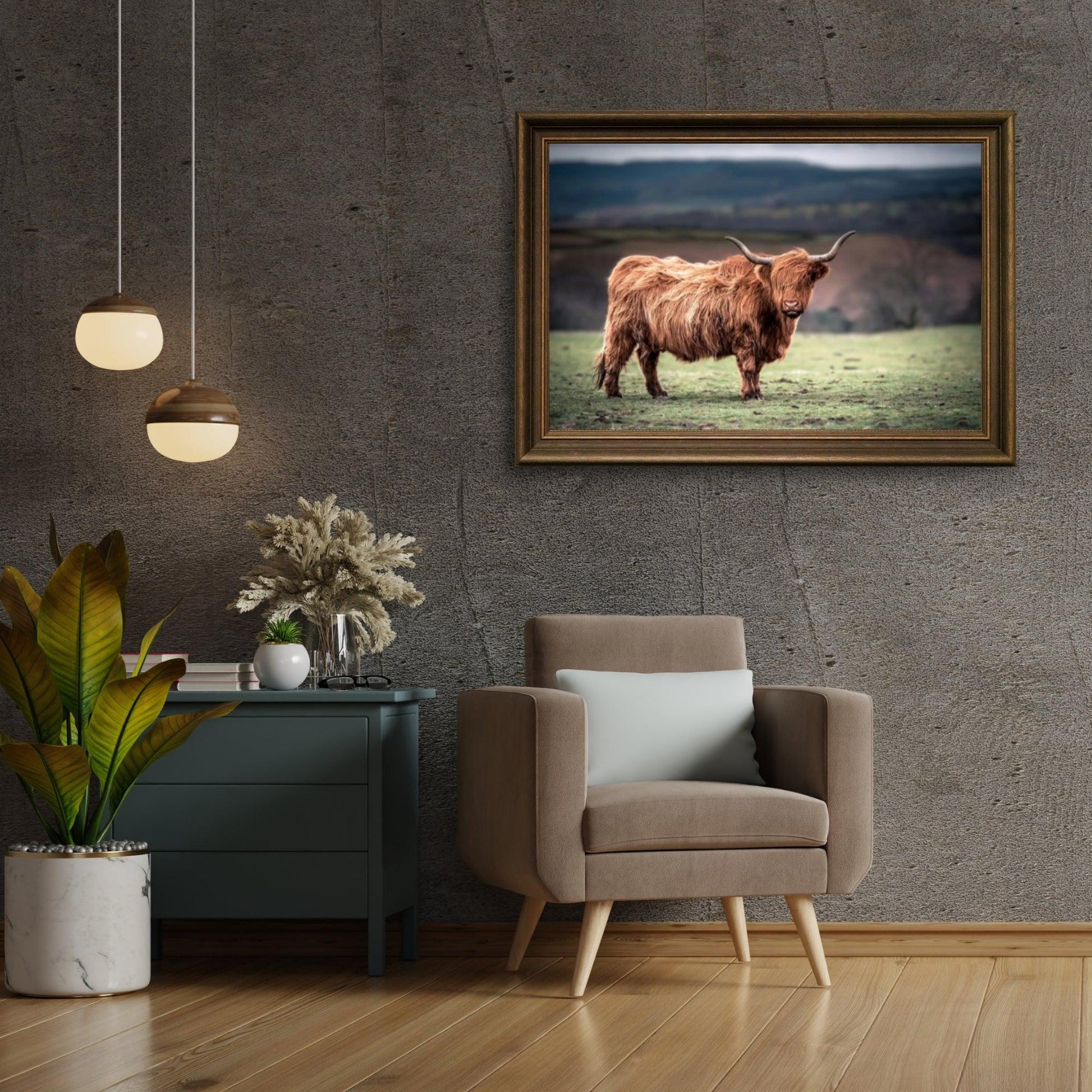 Diamond Painting Scottish Highlander - Schottischer Hochlandrinder grast in der Landschaft von Südwales - SEOS Shop ®