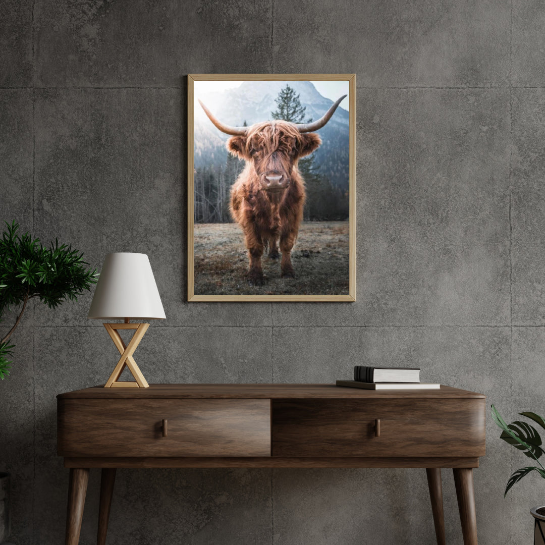 Diamond Painting Scottish Highlander - Scottish Highlander auf einer gefrorenen Wiese in den italienischen Bergen - SEOS Shop ®