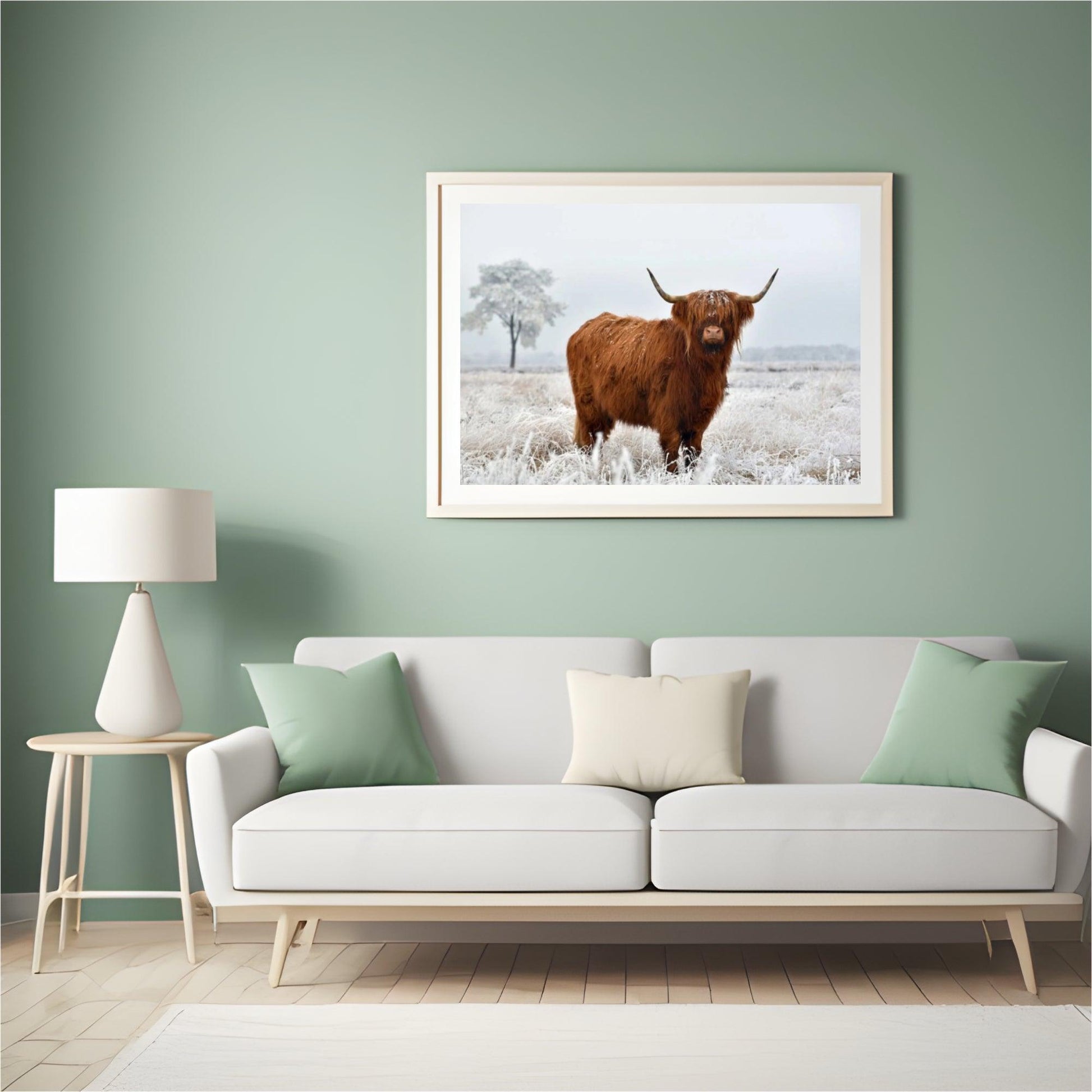 Diamond Painting Scottish Highlander - Wolliger Scottish Highlander auf der Winterwiese - SEOS Shop ®