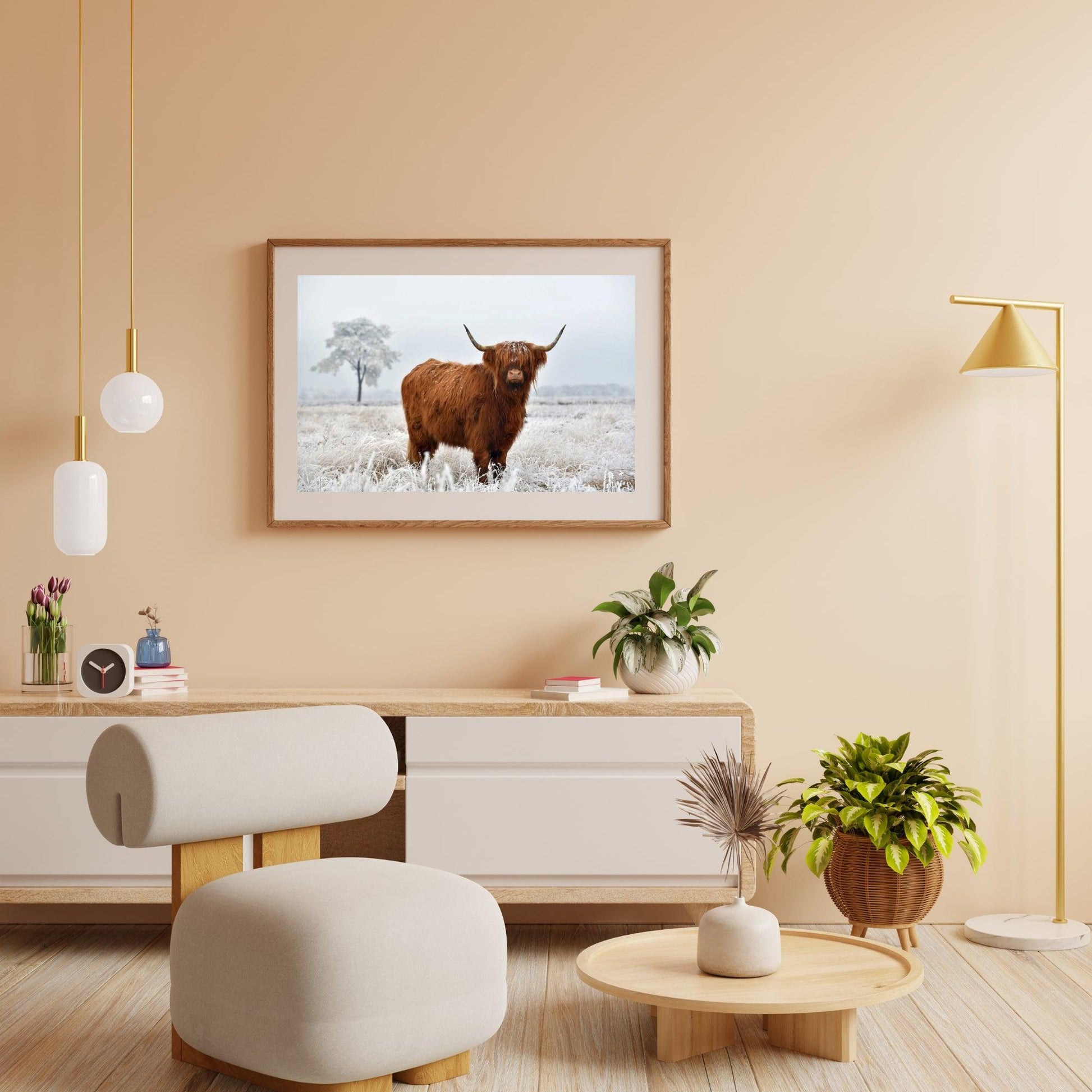 Diamond Painting Scottish Highlander - Wolliger Scottish Highlander auf der Winterwiese - SEOS Shop ®