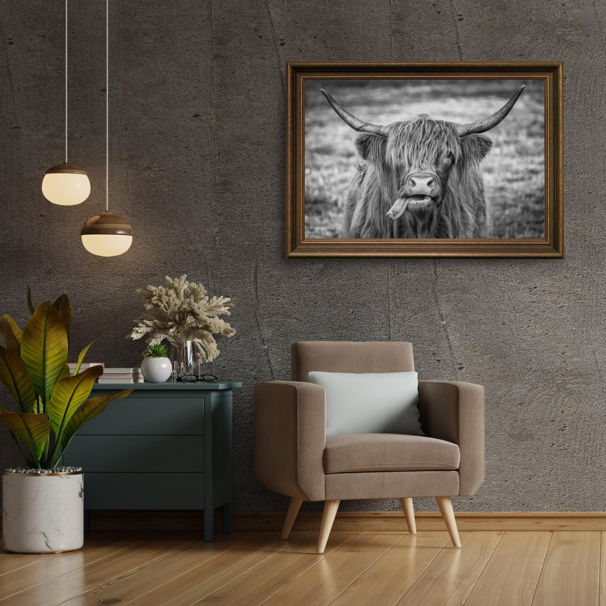 Diamond Painting Scottish Highlander - Schwarz-Weiß-Bild eines Scottish Highlander - SEOS Shop ®