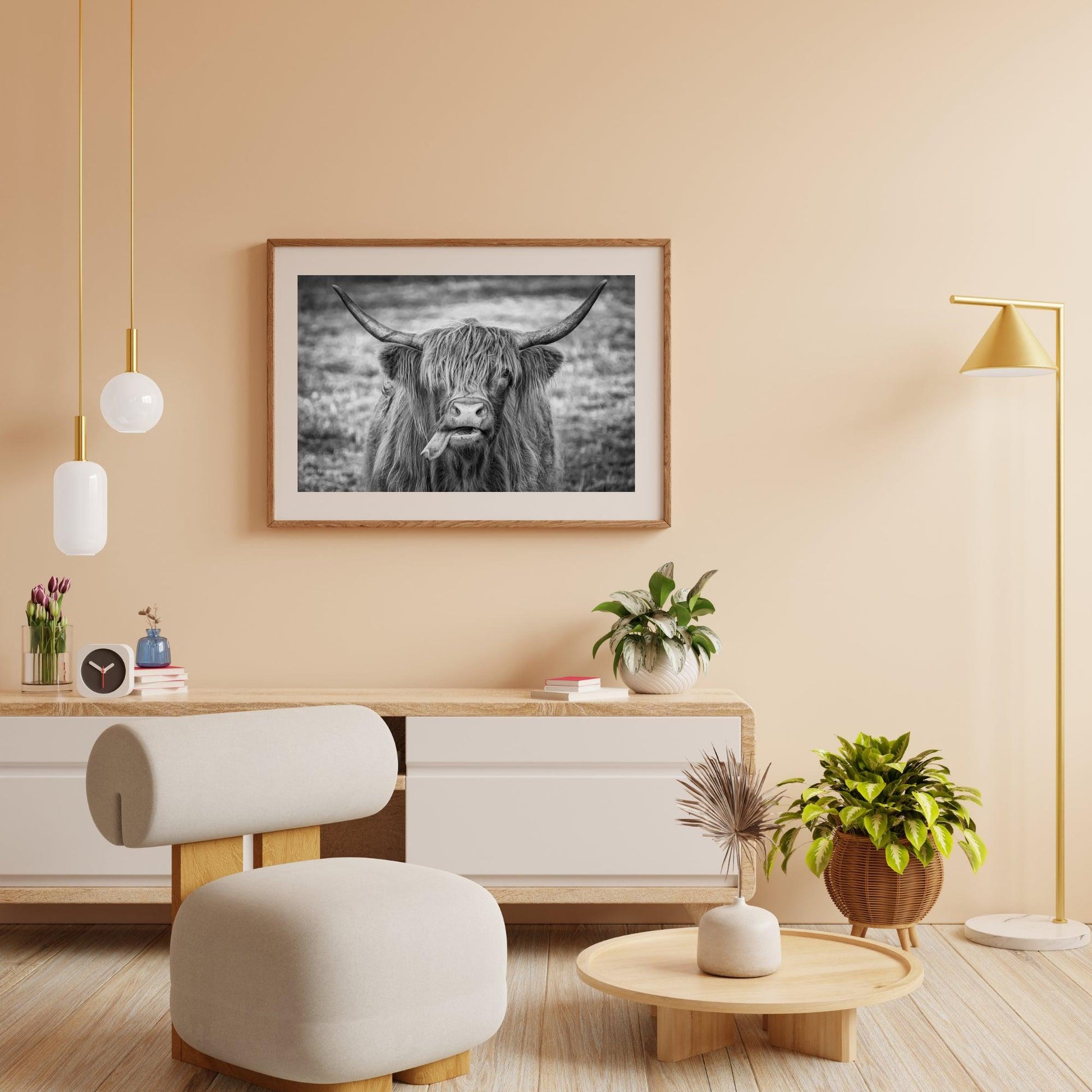 Diamond Painting Scottish Highlander - Schwarz-Weiß-Bild eines Scottish Highlander - SEOS Shop ®
