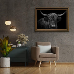 Diamond Painting Scottish Highlander - Schwarz-Weiß-Porträt eines haarigen Scottish Highlander - SEOS Shop ®